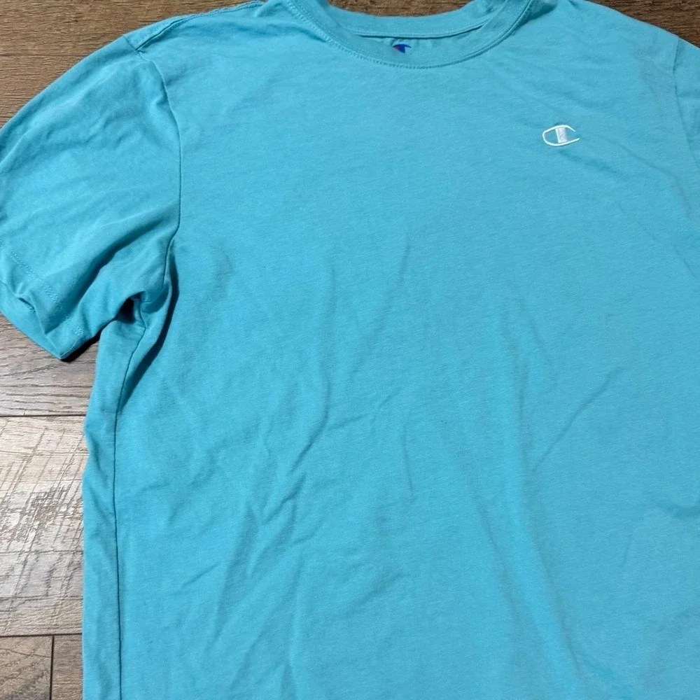 Champion Mens T-Shirt Large Light Blue Short Sleeve Crew Neck Cotton Tee Logo - Picture 7 of 7
